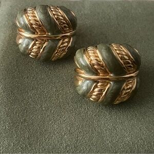 St. John Gold and Olive Enamel Earrings